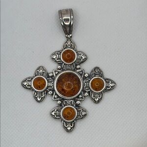 Silver and Amber Cross Pendant
